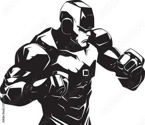 Metal Mauler: Robot Boxer Black Logo Icon Design Artificial Athlete: Robot Boxer Vector Black Logo