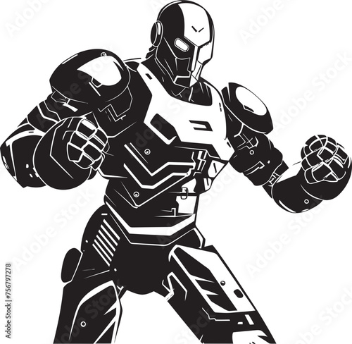 Cybernetic Warrior: Robot Boxer Black Logo Icon Design Futuristic Brawler: Robot Boxer Vector Icon in Black
