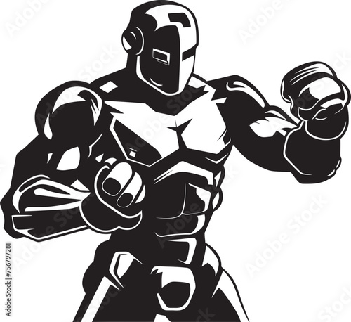 Futuristic Brawler: Robot Boxer Vector Icon in Black Titanium Puncher: Robot Boxer Black Logo Design