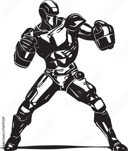 Robo-Champion: Robot Boxer Vector Design Techno Boxer: Robot Boxer Black Logo Design