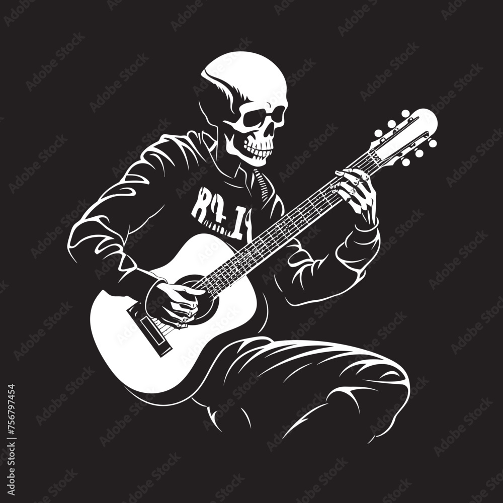 Guitarist of the Dead: Skeleton Vector Black Logo Rhythmic Remains: Skeleton Playing Guitar Logo Icon Guitarist of the Dead: Skeleton Vector Black Logo Rhythmic Remains: Skeleton Playing Guitar Logo Icon