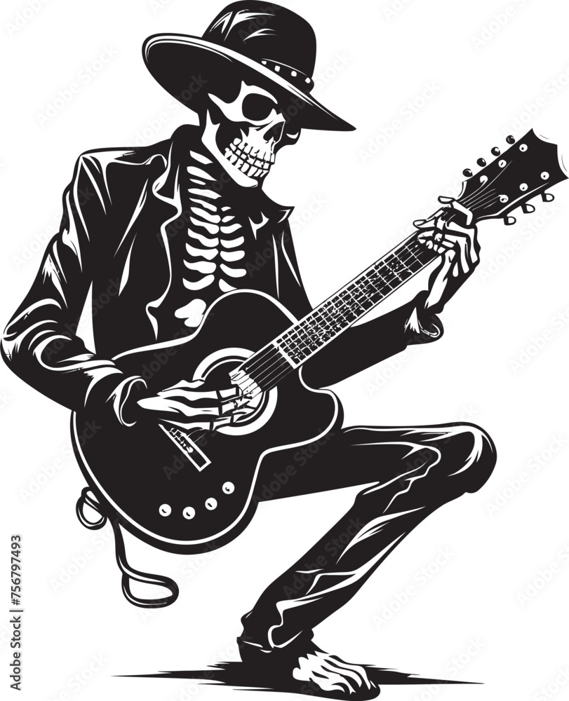 Macabre Musician: Skeleton Playing Guitar Logo Icon Design Haunting Harmonies: Skeleton Guitarist Vector Black Logo Macabre Musician: Skeleton Playing Guitar Logo Icon Design Haunting Harmonies: Skeleton Guitarist Vector Black Logo