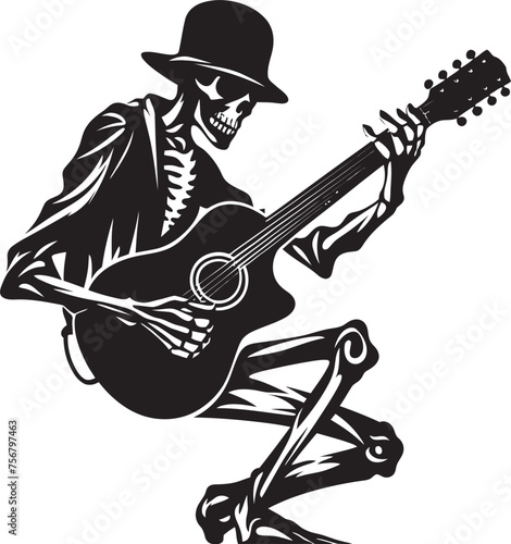 Guitarist of the Dead: Skeleton Vector Black Logo Rhythmic Remains: Skeleton Playing Guitar Logo Icon