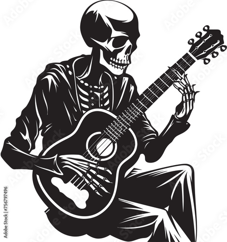 Rockin' Remains: Skeleton Playing Guitar Vector Design Bone Rider: Skeleton Biker on Motorbike Black Logo Icon