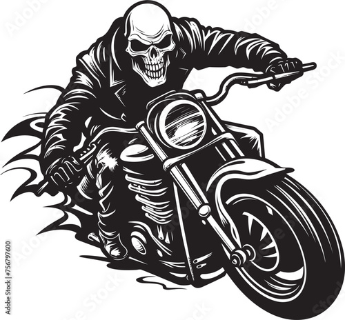Bonebreaker: Skeleton Riding Motorbike Black Logo Icon Ghostly Glide: Skeleton Biker Vector Black Logo photo