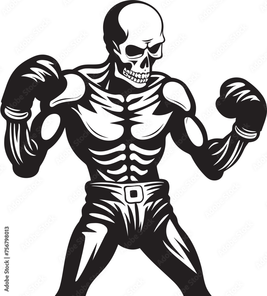 Eerie Fight Night: Skeleton Boxing Black Logo Icon Design Haunted Brawl: Skeleton Boxer Vector Black Logo