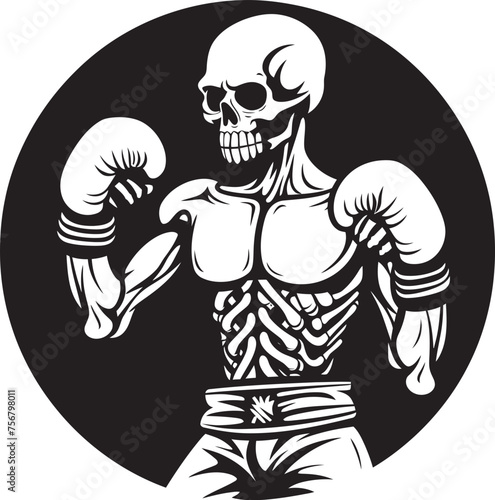 Undead Uppercut: Skeleton Boxing Black Logo Grim Jabber: Skeleton Boxer Vector Black Icon © BABBAN