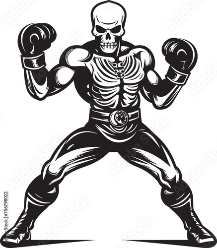 Phantom Pugilist: Skeleton Boxer Vector Black Icon Eerie Fight Night: Skeleton Boxing Black Logo Icon Design