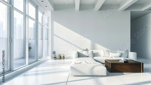 Modern Living Space with White Sofa, Minimalist Decor, and Bright, Inviting Ambiance © MDRAKIBUL