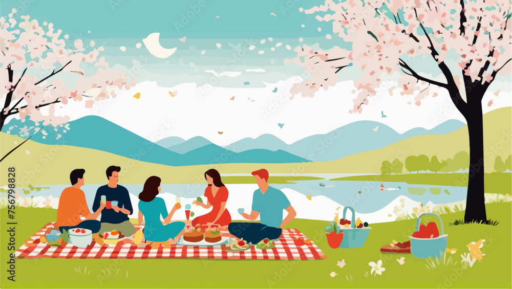 Naklejka premium Sunny Day Picnic: Relaxing Outdoors in Spring