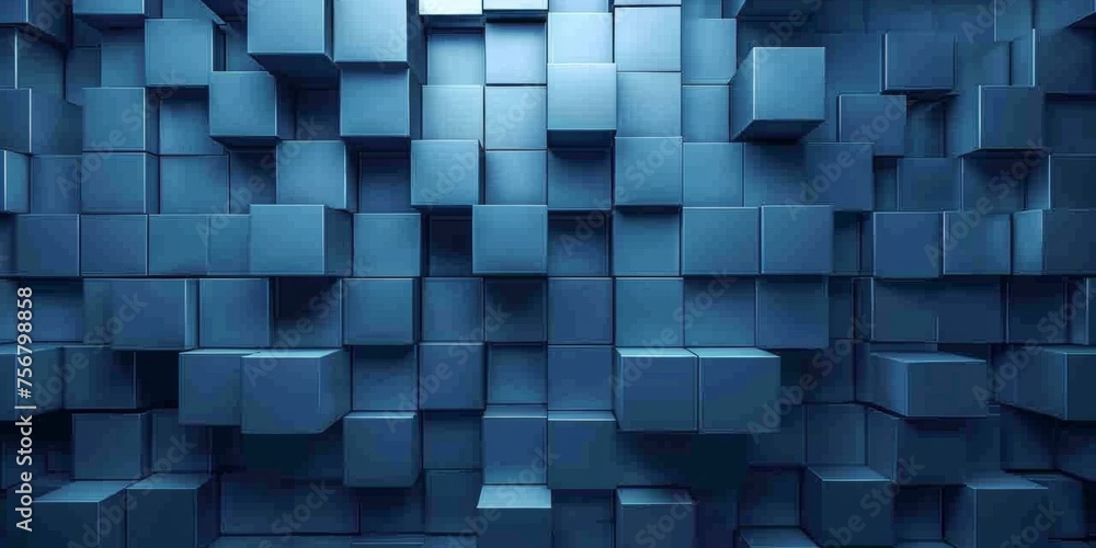 A blue wall made of cubes - stock background. A blue wall made of cubes - stock background.