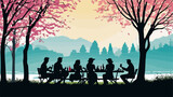 Tranquil Sunset: Silhouette Picnic by the Lake