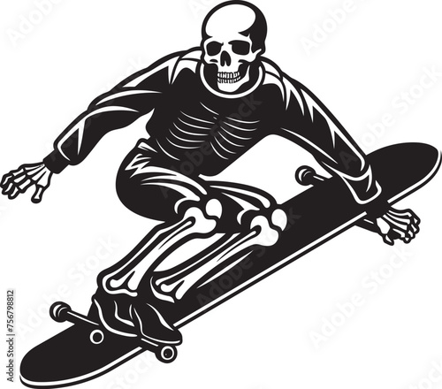 Skeletal Shredder: Skateboarding Skeleton Black Icon Design Spine Chiller: Skeleton on Skateboard Black Logo Icon