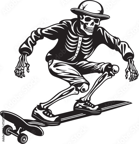 Spine Chiller: Skeleton on Skateboard Black Logo Icon Rad Remains: Skeleton Skateboarder Black Logo Design