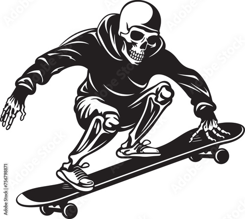Skeletal Shredder: Skateboarding Skeleton Black Icon Design Spine Chiller: Skeleton on Skateboard Black Logo Icon