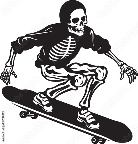 Spine Chiller: Skeleton on Skateboard Black Logo Icon Rad Remains: Skeleton Skateboarder Black Logo Design