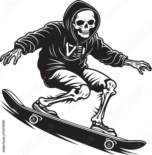 Rad Remains: Skeleton Riding Skateboard Black Logo Ollie Ossuary: Skeleton on Skateboard Black Logo Icon