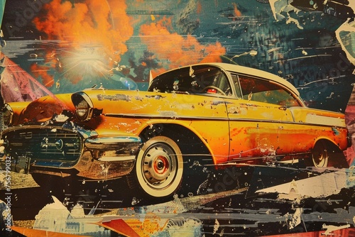 collage, paper cut, magazine cut, Car photo