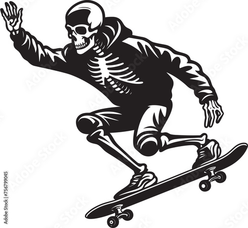 Rad Remains: Skeleton Riding Skateboard Black Logo Ollie Ossuary: Skeleton on Skateboard Black Logo Icon