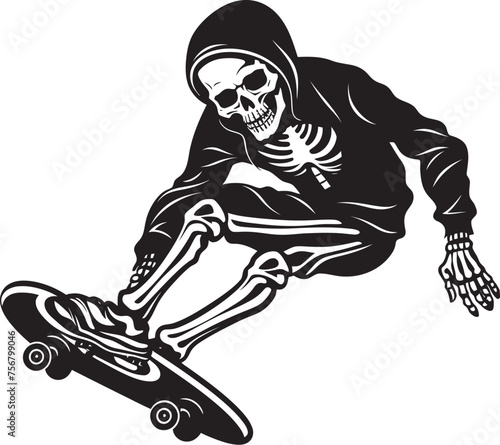 Grim Grind: Skateboarding Skeleton Black Icon Design Rad Remains: Skeleton Riding Skateboard Black Logo