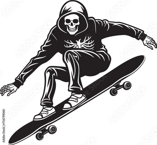 Grim Grind: Skateboarding Skeleton Black Icon Design Rad Remains: Skeleton Riding Skateboard Black Logo