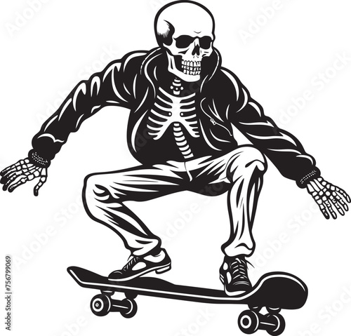 Rad Remains: Skeleton Riding Skateboard Black Logo Ollie Ossuary: Skeleton on Skateboard Black Logo Icon
