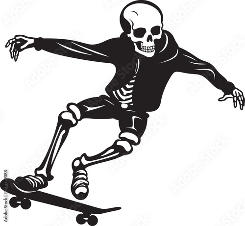 Rad Remains: Skeleton Riding Skateboard Black Logo Ollie Ossuary: Skeleton on Skateboard Black Logo Icon