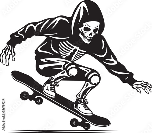 Radical Remains: Skeleton on Skateboard Black Logo Design Ollie Ossuary: Skeleton Skater Black Icon