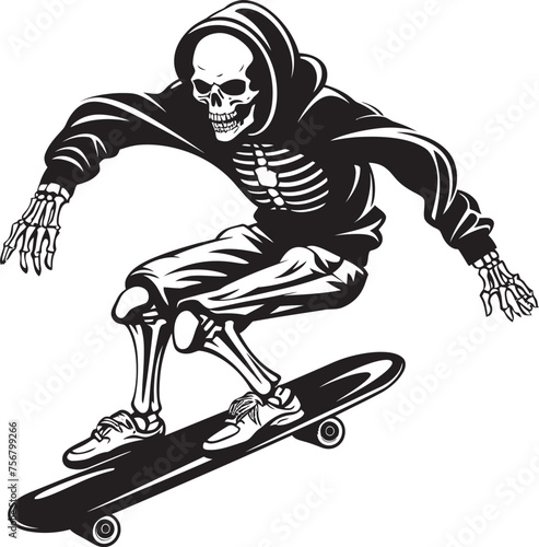 Bone Cruiser: Skeleton on Skateboard Black Logo Radical Remains: Skeleton Riding Skateboard Vector Design
