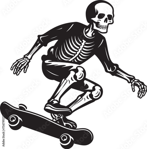 Radical Remains: Skeleton Riding Skateboard Vector Design Ollie Ossuary: Skeleton on Skateboard Black Logo Icon