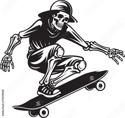 Radical Remains: Skeleton on Skateboard Vector Black Logo Ollie Ossuary: Skeleton Skating Black Logo Icon