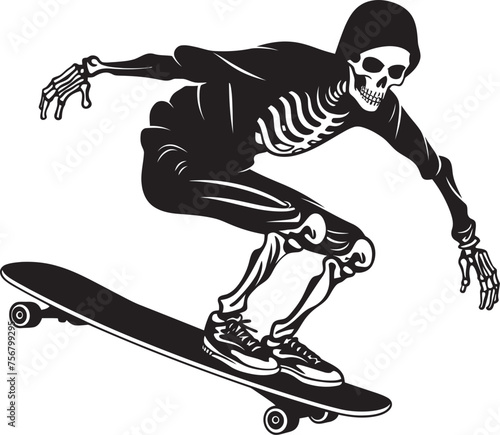 Skully Shred: Skeleton on Skateboard Black Logo Design Spine Chiller: Skeleton Skateboarder Black Icon