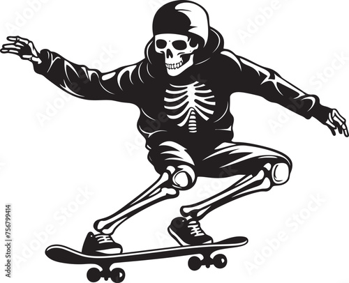 Skully Shred: Skateboarding Skeleton Black Icon Design Spine Chiller: Skeleton on Skateboard Black Logo Icon