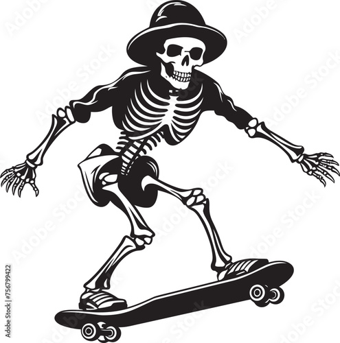 Spine Chiller: Skeleton on Skateboard Black Logo Icon Skeletal Skateboarder: Black Logo Icon Design