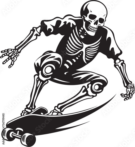 Grim Grind: Skateboarding Skeleton Black Icon Radical Remains: Skateboard Riding Skeleton Black Logo