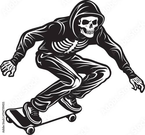 Radical Remains: Skateboarder Skeleton Black Icon Design Ollie Ossuary: Skeleton on Skateboard Vector Art