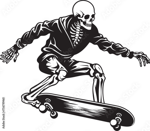 Spine Chiller: Skeleton on Skateboard Black Logo Design Ramp Rattler: Skeleton Skateboarder Black Icon