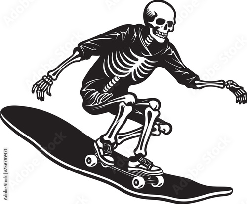 Radical Remains: Skateboarding Skeleton Black Icon Design Ollie Ossuary: Skeleton on Skateboard Vector Art