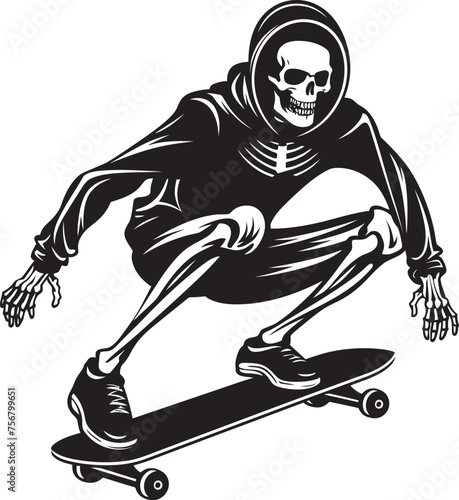 Bone Shredder  Skeleton Riding Skateboard Vector Design Grind Reaper  Skeleton on Skateboard Black Logo