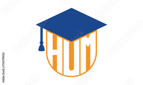 HUM initial letter academic logo design vector template. school college logo, university logo, graduation cap logo, institute logo, educational logo, library logo, teaching logo, book shop, varsity	
