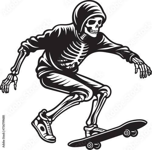 Fototapeta Naklejka Na Ścianę i Meble -  Bone Cruisin': Skeleton Riding Skateboard Vector Icon Grim Grind: Skeleton on Skateboard Black Logo