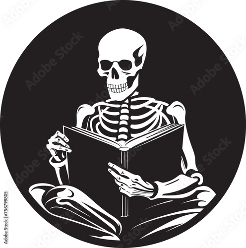 Spine Chiller: Skeleton Absorbed in Book Black Icon Design SkeletoReader: Skeleton Reading Book Black Logo Icon