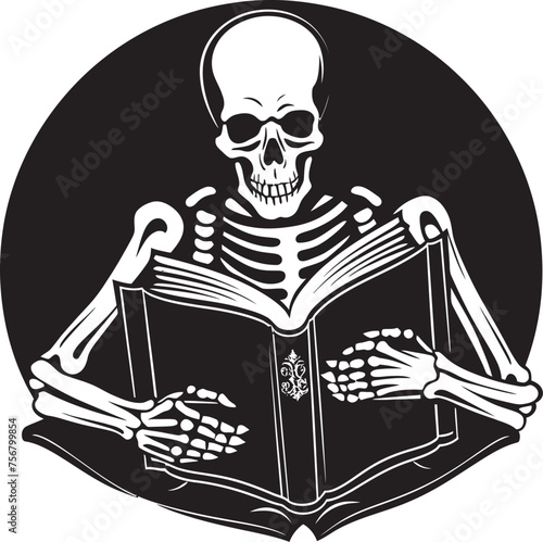 Grisly Pages: Skeleton Immersed in Reading Black Icon Bone Bookworm: Skeleton Deep in Reading Black Logo © BABBAN