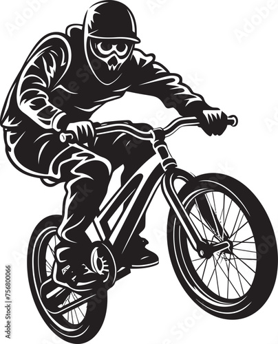 Skeletal Stunts: Skeleton BMX Cyclist Black Logo Rad Remains: Skeleton Riding BMX Cycle Black Icon Design