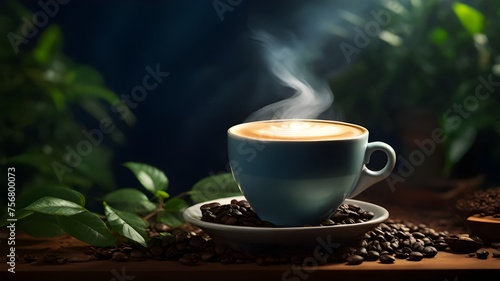 Hot Coffee in White Coffee Smoke Cinematic Dark