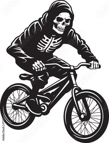 SkeletoBike: Skeleton Riding BMX Cycle Black Logo Haunting Hops: Skeleton BMX Rider Black Icon