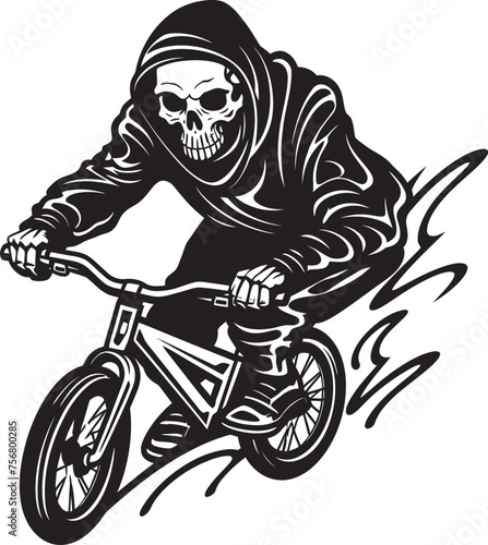 Bone Crusher: Skeleton on BMX Cycle Vector Design SkeletoBike: Skeleton Riding BMX Cycle Black Logo