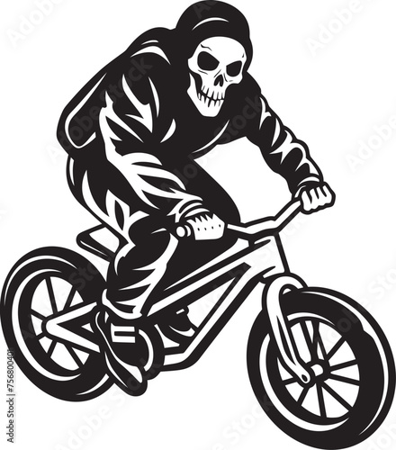 Ollie Ossuary: Skeleton Riding BMX Vector Icon Spine-Chilling Cyclist: Skeleton BMX Rider Black Logo