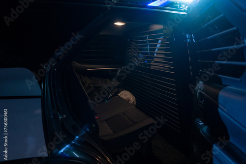 Fototapeta Naklejka Na Ścianę i Meble -  Inside the police car, the interior of the car. stock photo