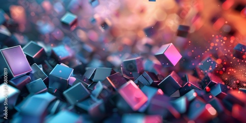 A colorful image of many small cubes scattered across the screen - stock background.